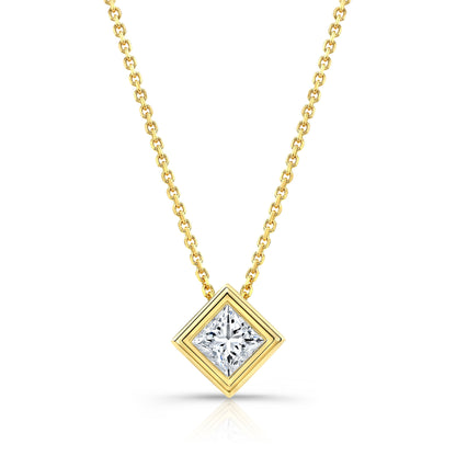 Princess Diamond Solitaire Pendant In A 14k Yellow Gold Bezel Slide Setting, 1.25ct. T.w. (hi, Si1-si2)