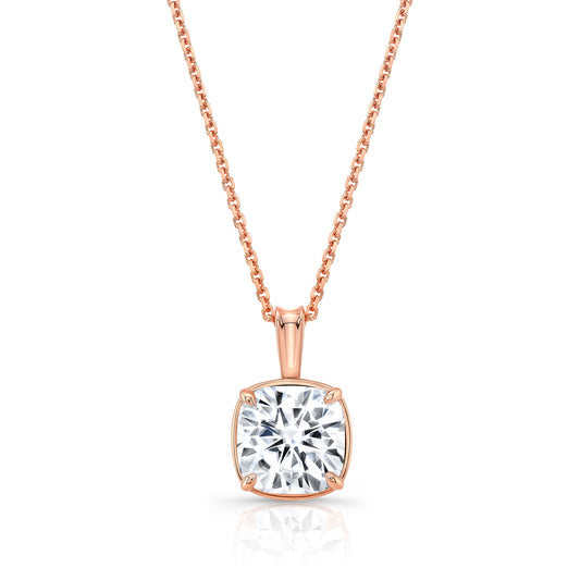 Cushion Diamond Solitaire Pendant In A Platinum 4-prong Leaf Scroll Setting, 3ct. T.w. (hi, Si1-si2)