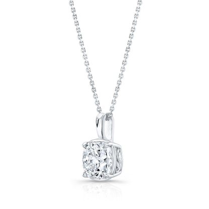 Cushion Diamond Solitaire Pendant In A 14k White Gold 4-prong Leaf Scroll Setting, 3ct. T.w. (hi, Si1-si2)
