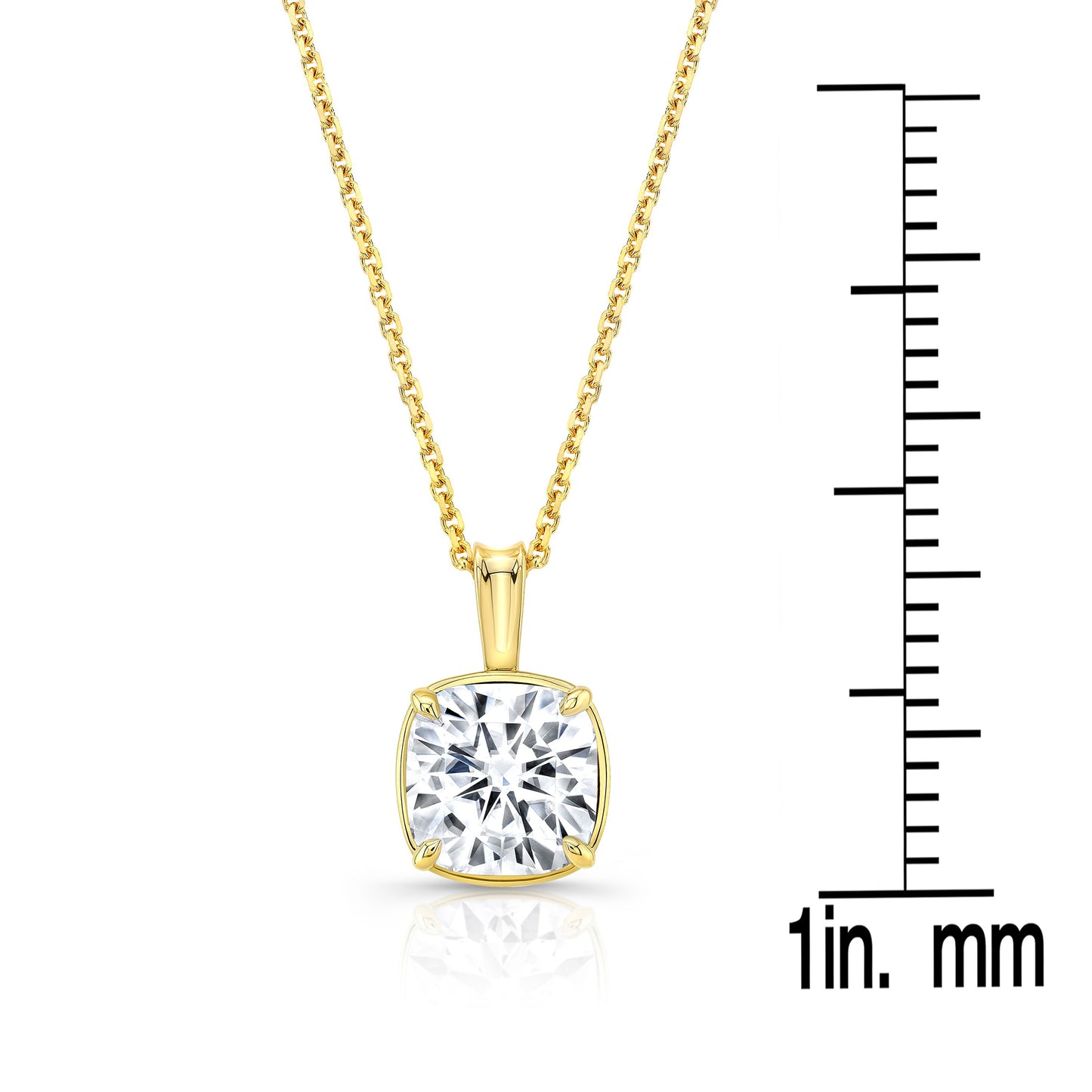 Cushion Diamond Solitaire Pendant In A 14k Yellow Gold 4-prong Leaf Scroll Setting, 3ct. T.w. (hi, Si1-si2)