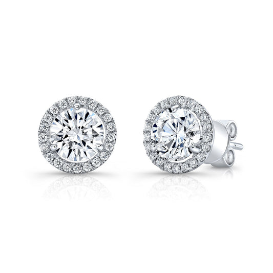 Diamond Round Martini Prong Earrings With Halo Border In 14k White Gold (1-9/10 Ct.tw.)