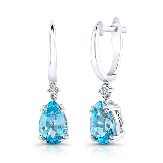 Blue Topaz And Diamond Teardrop Dangle Earrings In 14k White Gold (9x6mm)