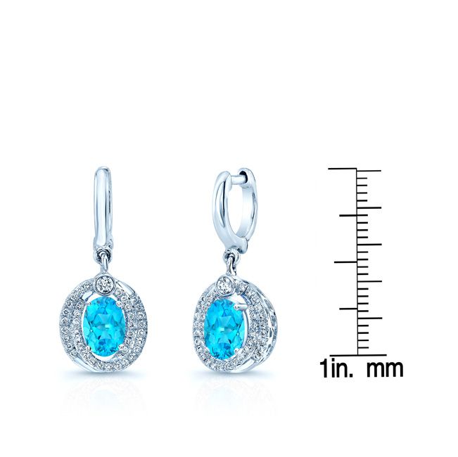 Swiss Blue Topaz Oval Cut & Diamond Earrings In 14k White Gold