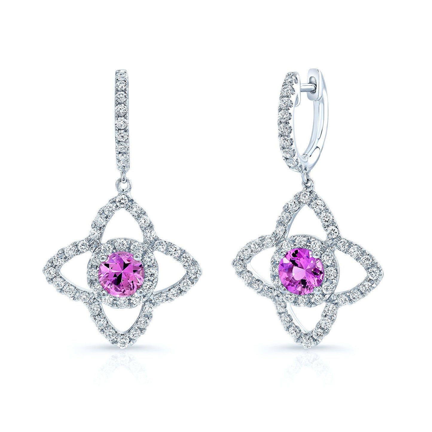 Pink Sapphire And Diamond Dangle Flower Earrings In 14k White Gold (1ctw)
