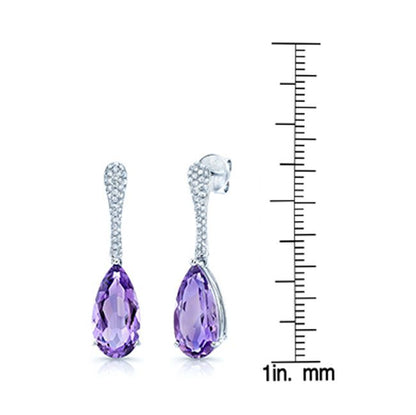 Amethyst And Diamond Pear Drop Earrings In 14k White Gold (16x8mm)