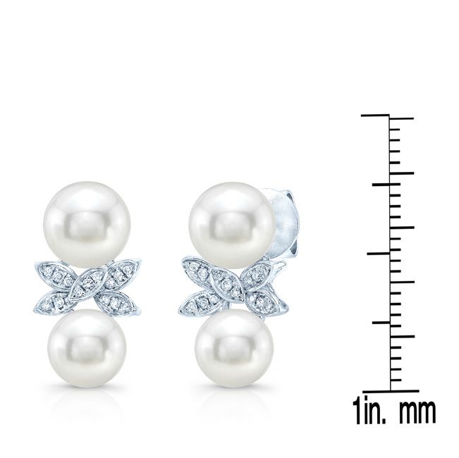 Fresh Water Pearl And Diamond Butterfly Earring In 14k White Gold