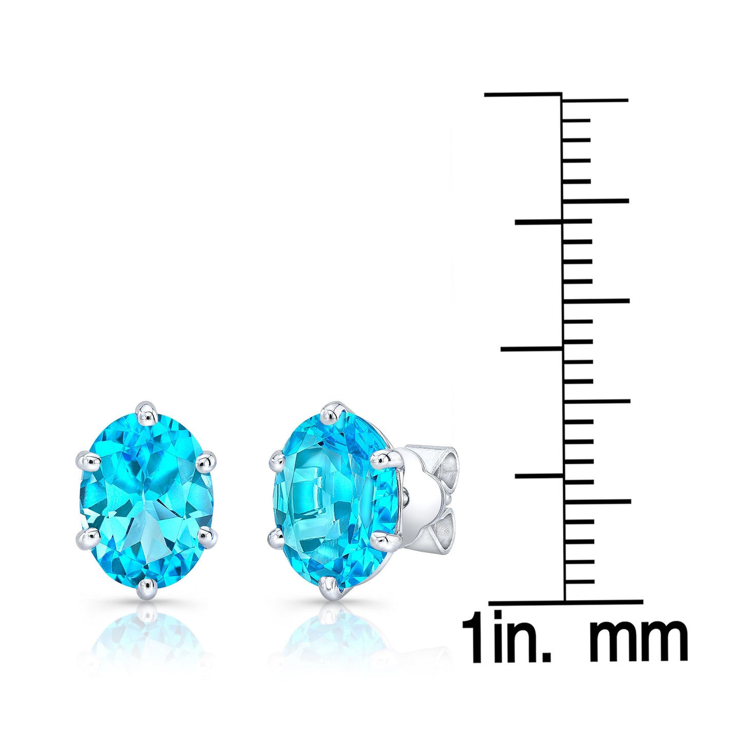 Blue Topaz Oval Stud Earrings In 14k White Gold (8x6mm)