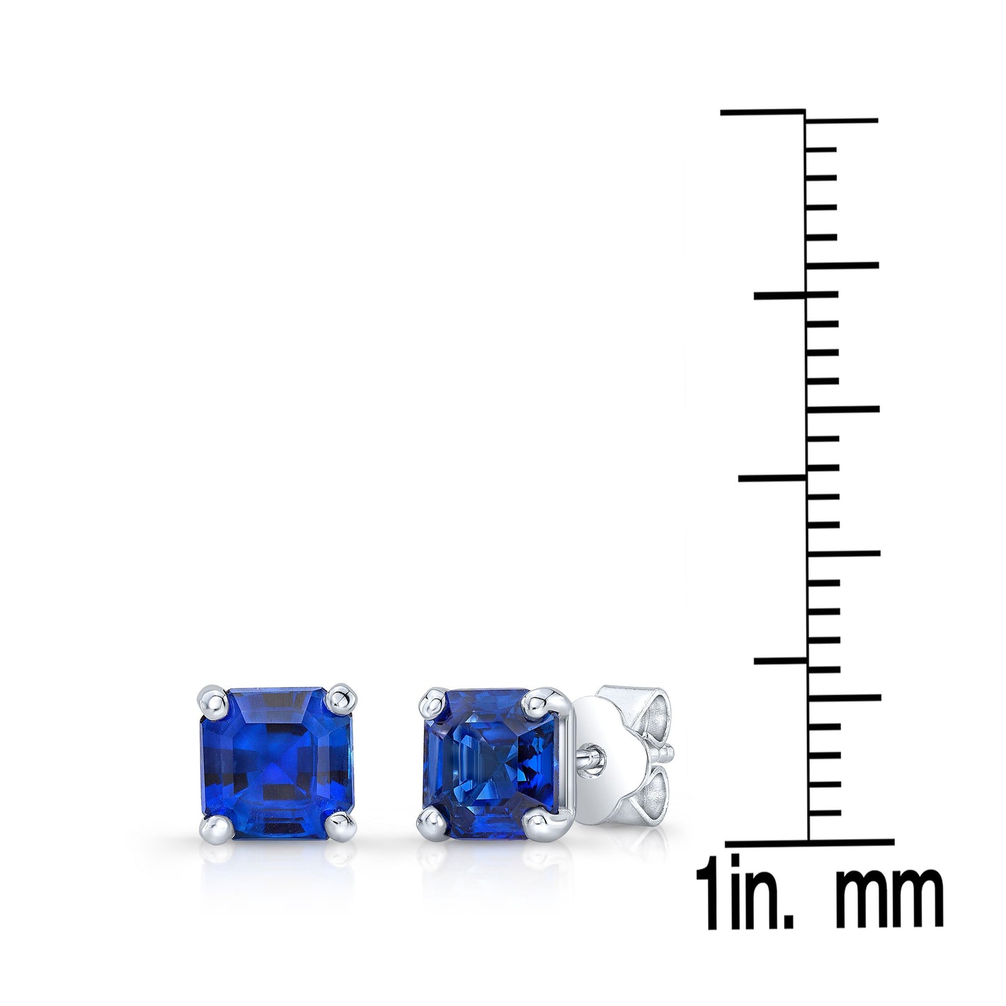 4 Prong Asscher Cut Sapphire Earrings In 14k White Gold
