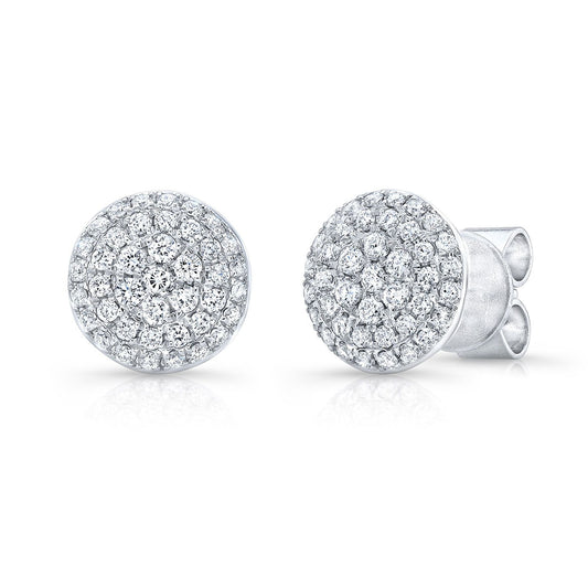 Micro Pave Diamond Disk Stud Earrings In 14k White Gold