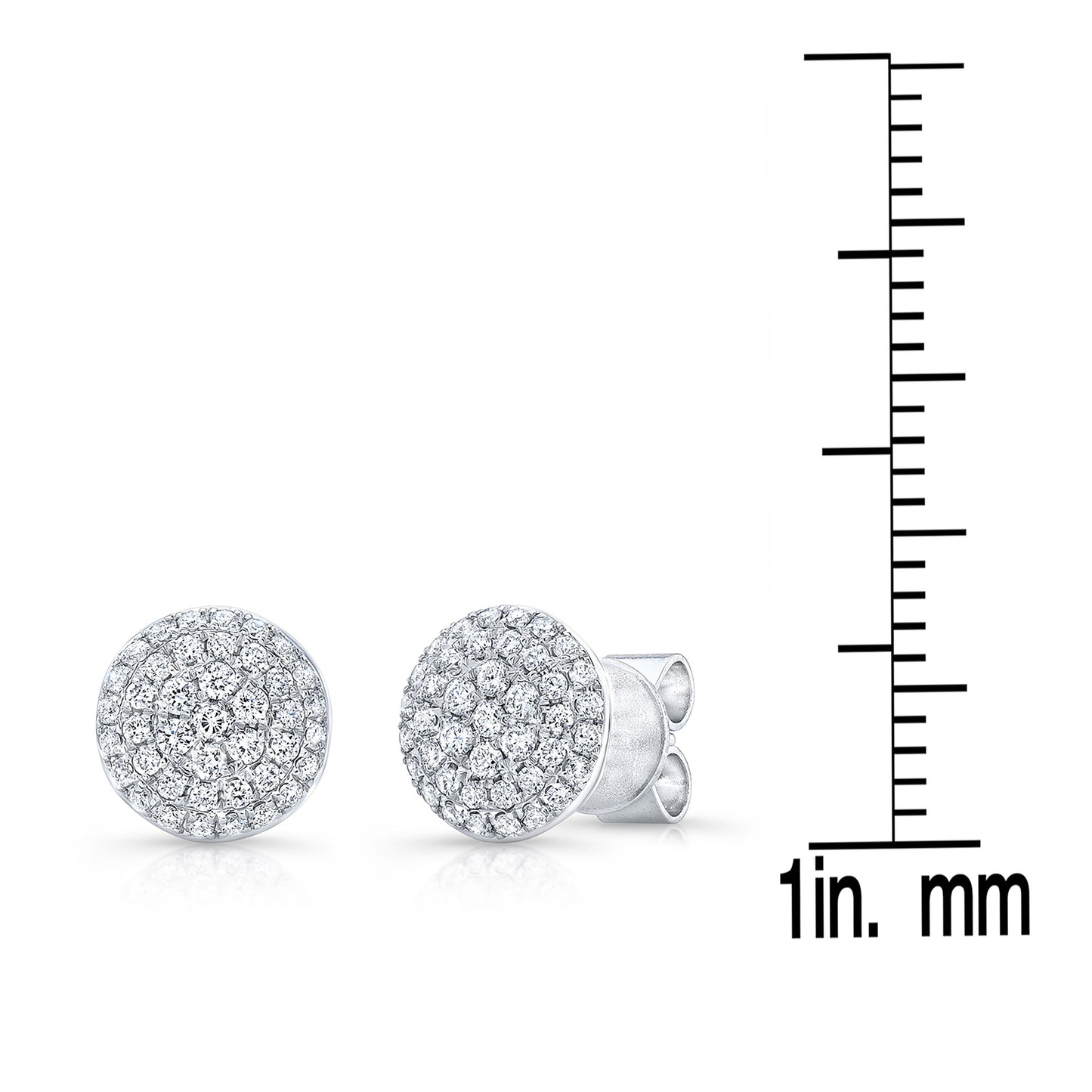 Micro Pave Diamond Disk Stud Earrings In 14k White Gold