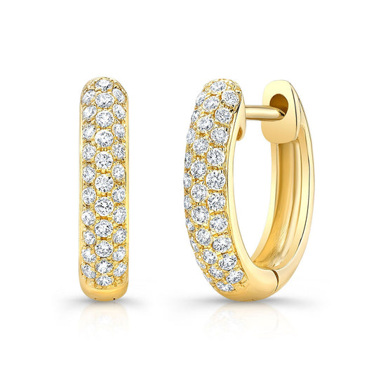 Micro Pave Diamond Huggie Earrings In 14k Yellow Gold
