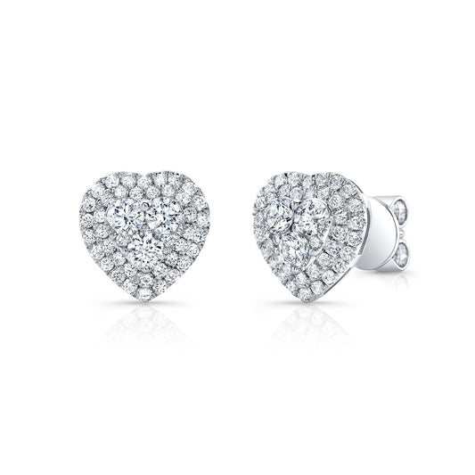 Diamond Heart Shaped Double Halo Earrings In 14k White Gold