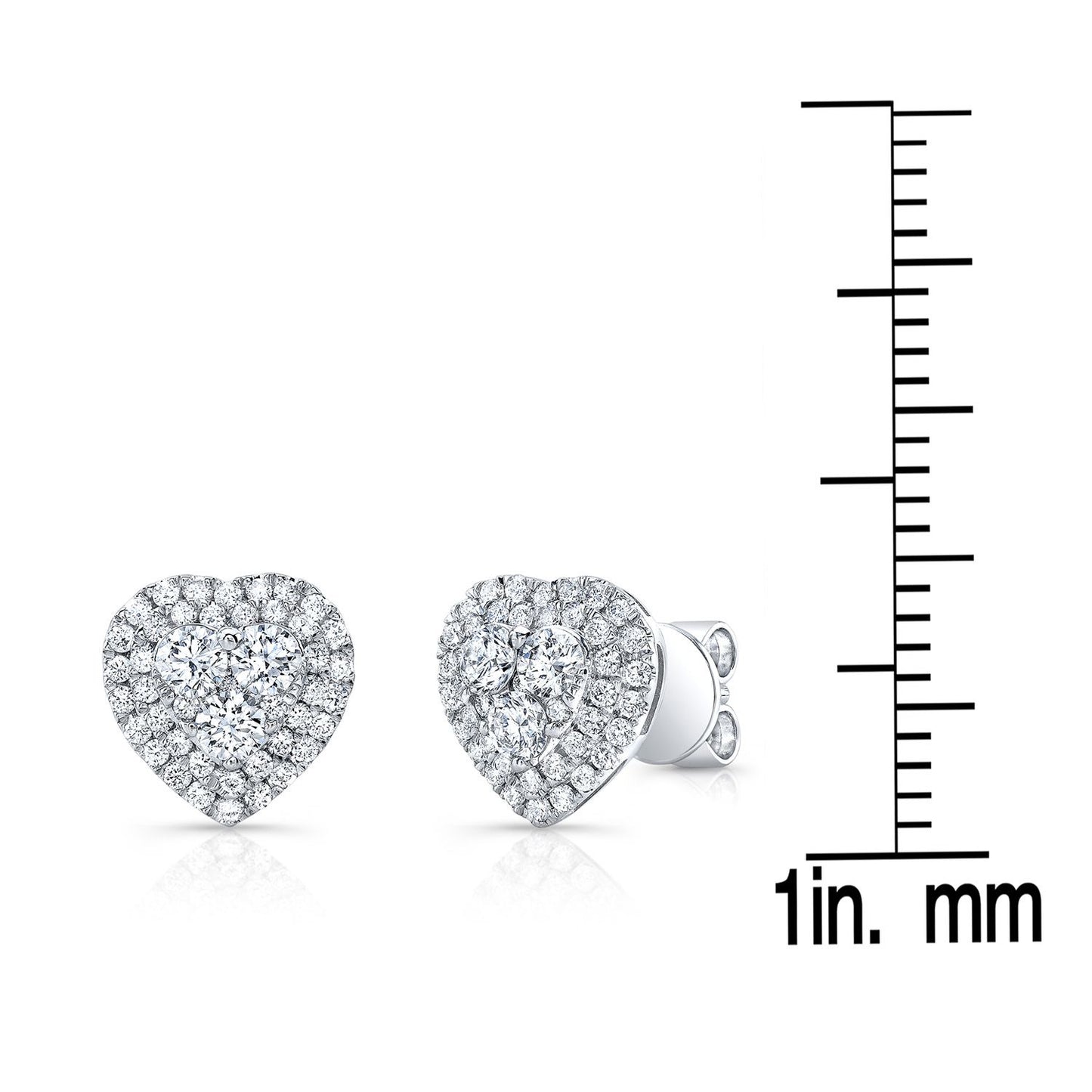 Diamond Heart Shaped Double Halo Earrings In 14k White Gold