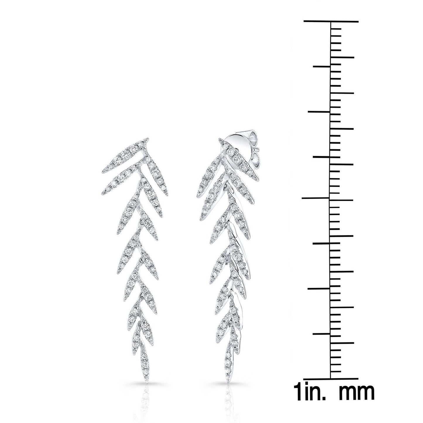 Diamond Pave Laurel Leaves Dangling Earrings In 14k White Gold