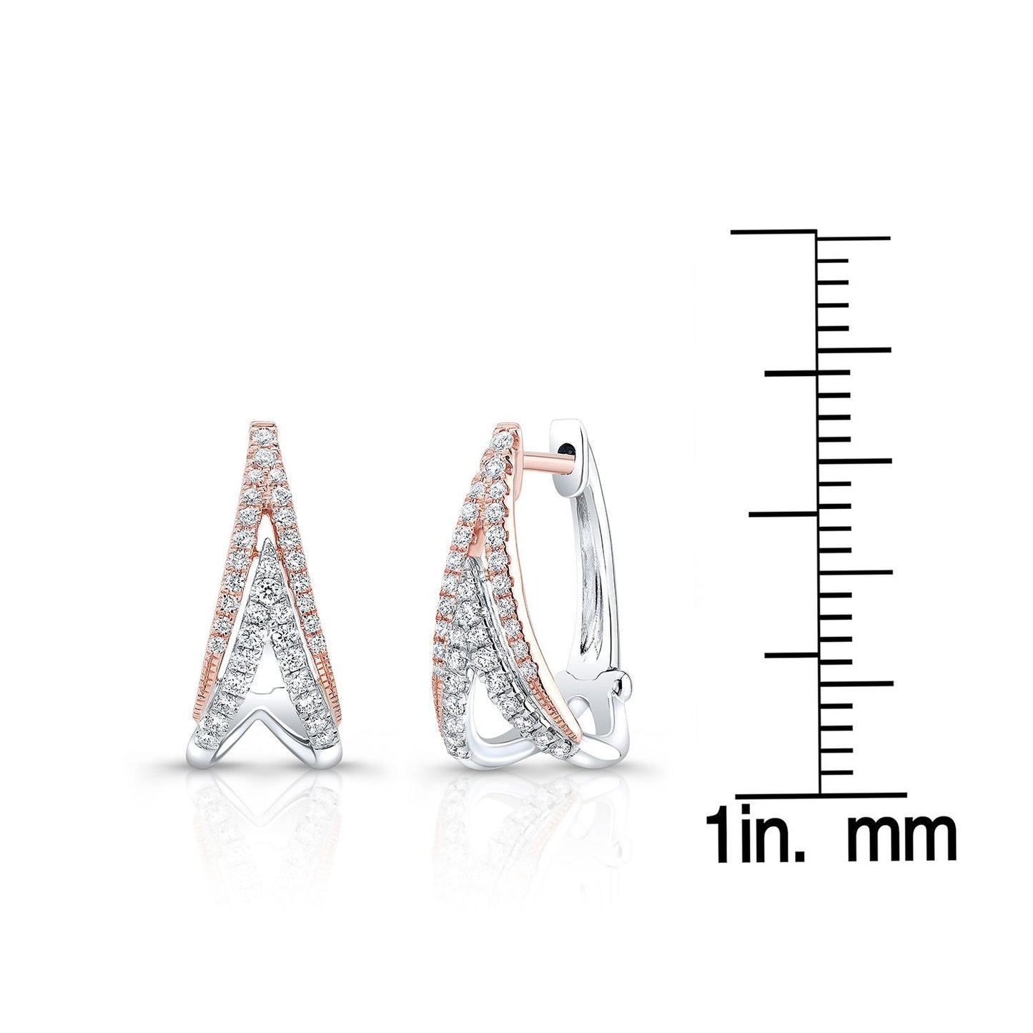 Diamond Pave Inverted Double-v Earring In 14k Rose And White Gold