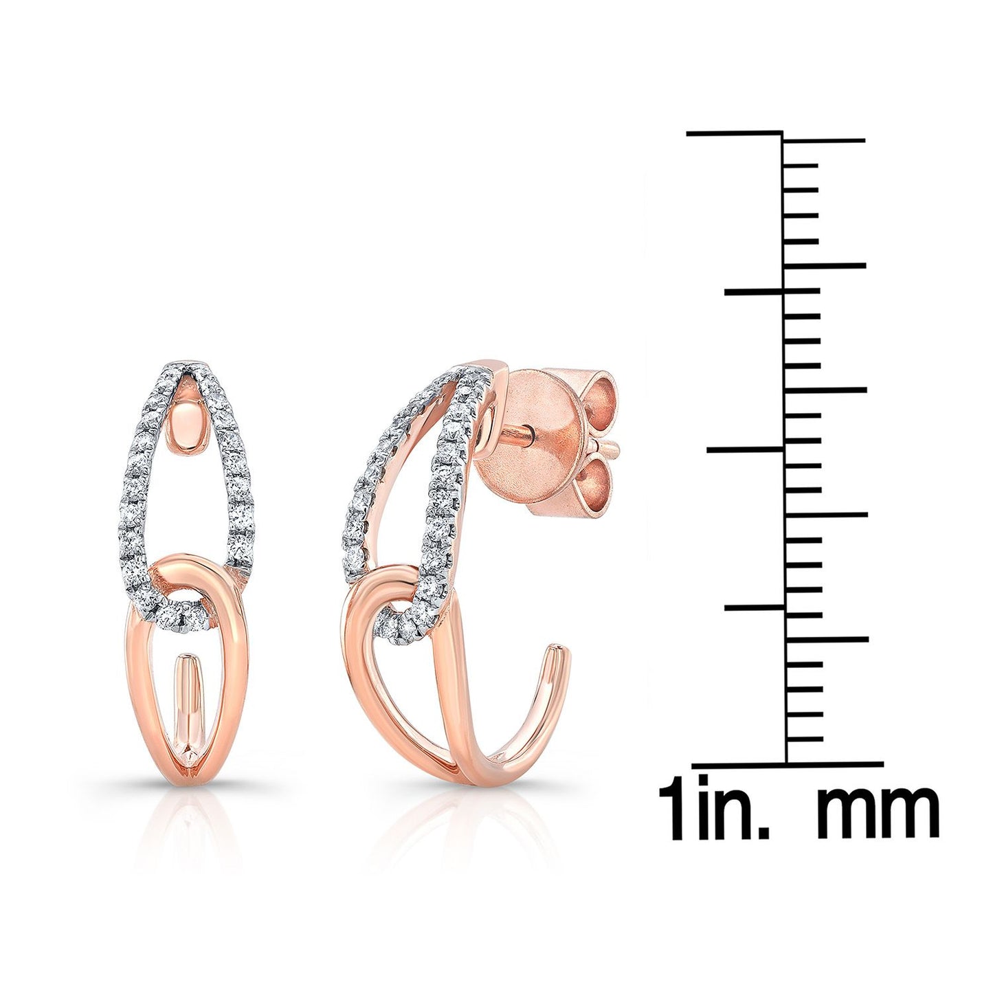 Diamond Pave And High Polish Teardrop Interlink Earrings In 14k Rose Gold