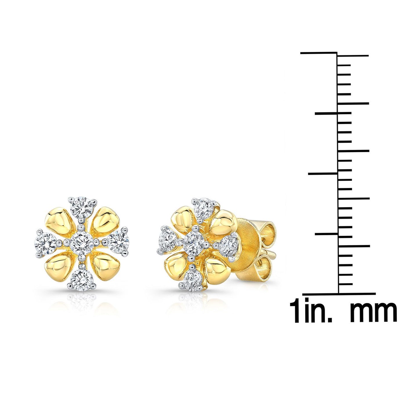 Diamond 4-cross Earrings With High-polish Accent In 14k Yellow Gold