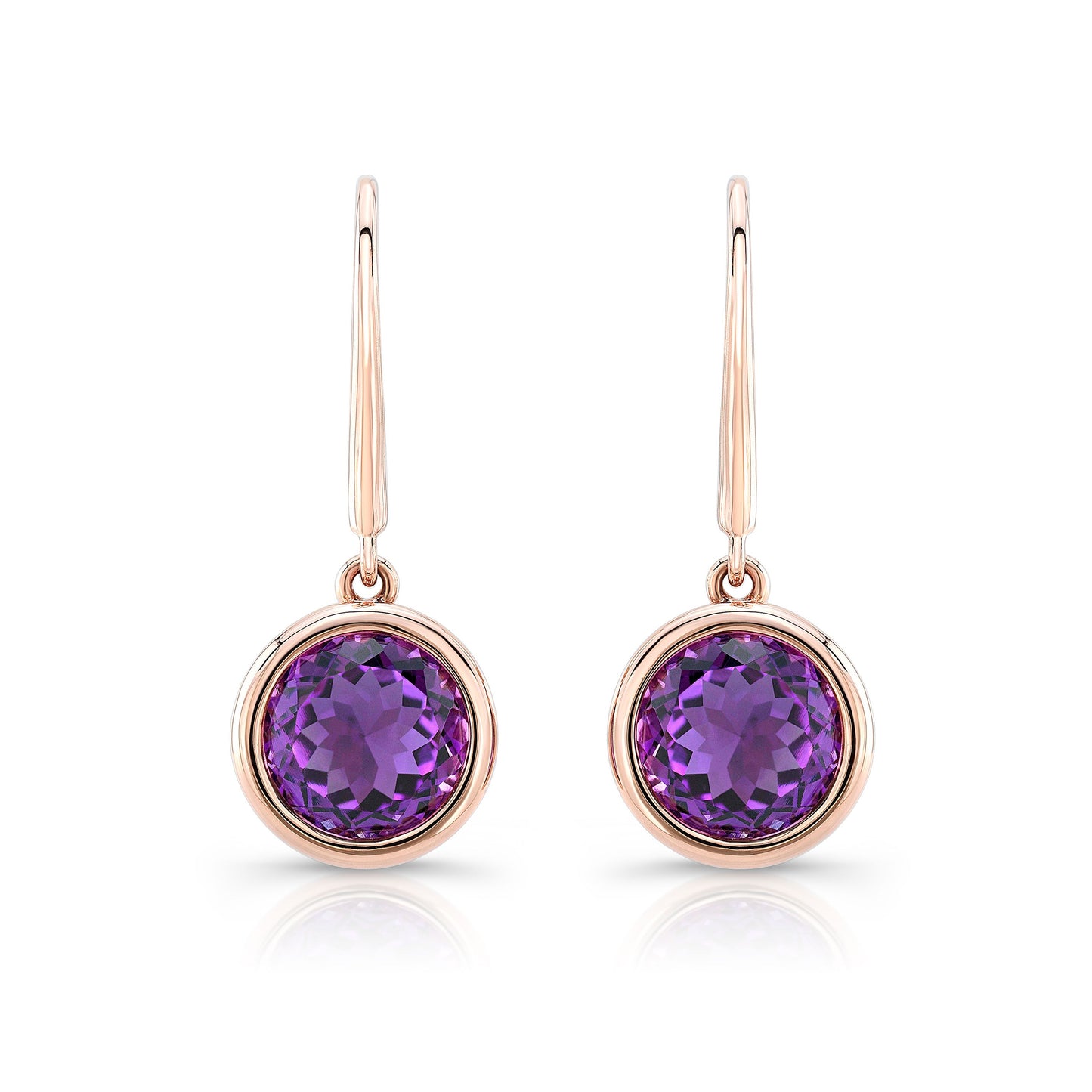 Amethyst Round Bezel Drop Earrings With Leverbacks In 14k Rose Gold (8mm)