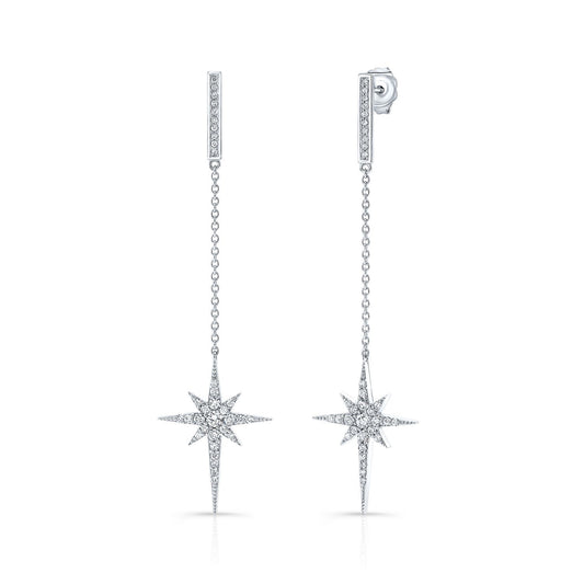 Diamond Pave Polaris Dangle Earrings With Bar Posts In 14k White Gold