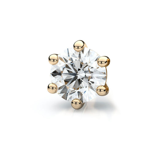 14k Yellow Gold 6-prong Round Diamond Single Stud Earring 0.12ctw (3.2mm Ea), J-k Color, Si Clarity