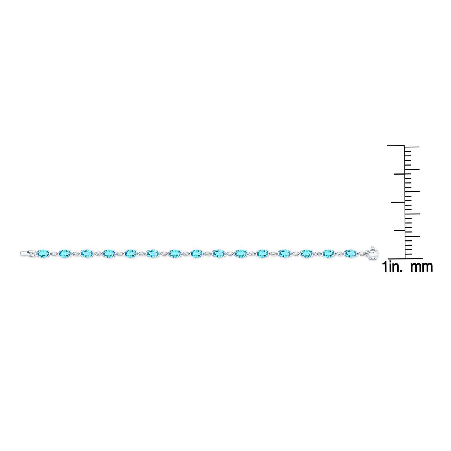 Blue Topaz Oval Half-bezel And Diamond Pave East-west Bracelet In 14k White Gold (6x4mm)