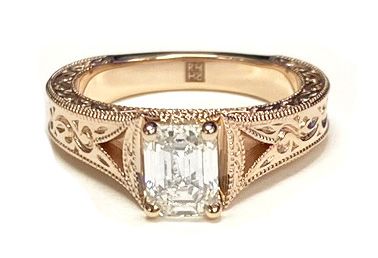 Platinum Asscher Cut  Hand Engraved and Milgrain Vintage Solitaire Engagement Ring