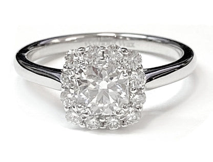 18K White Gold Cushion Diamond Floral Halo Engagement Ring -1/3ctw