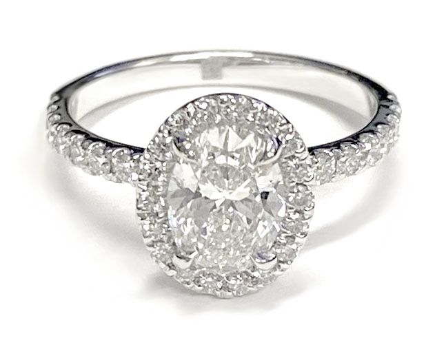 Platinum Round Brilliant Classic Halo Linear Diamond Engagement Ring -1/3ctw