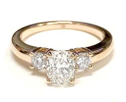 14K Yellow Gold Oval Diamond Perfectly Matched Round Three Stone Diamond Engagement Ring -1/4ctw