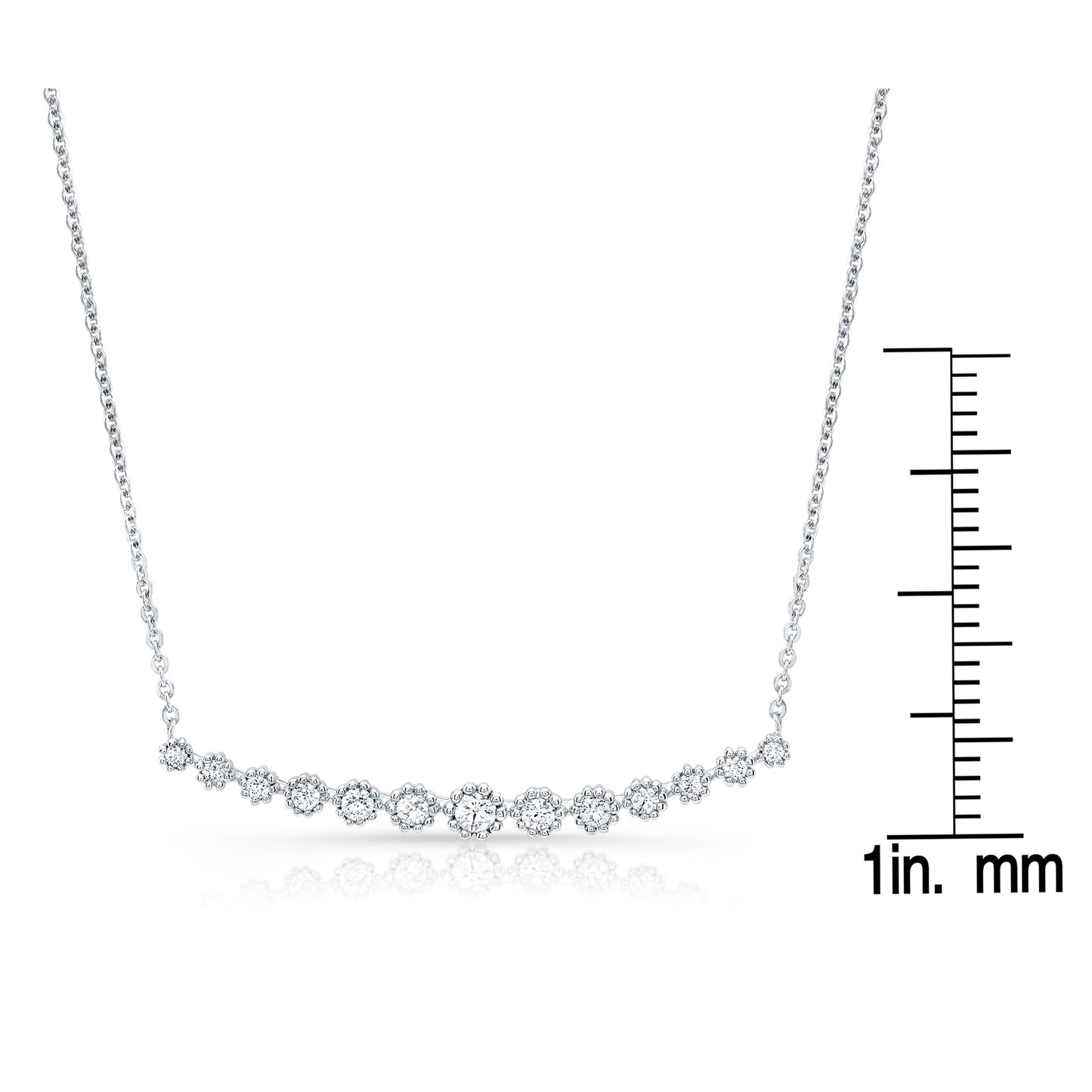 Diamond 13-stone Floral Millgrained Necklace In 14k White Gold (1/3 Ct.tw.)