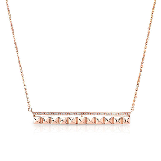Pave Diamond And Spikes Bar Necklace In 14k Rose Gold