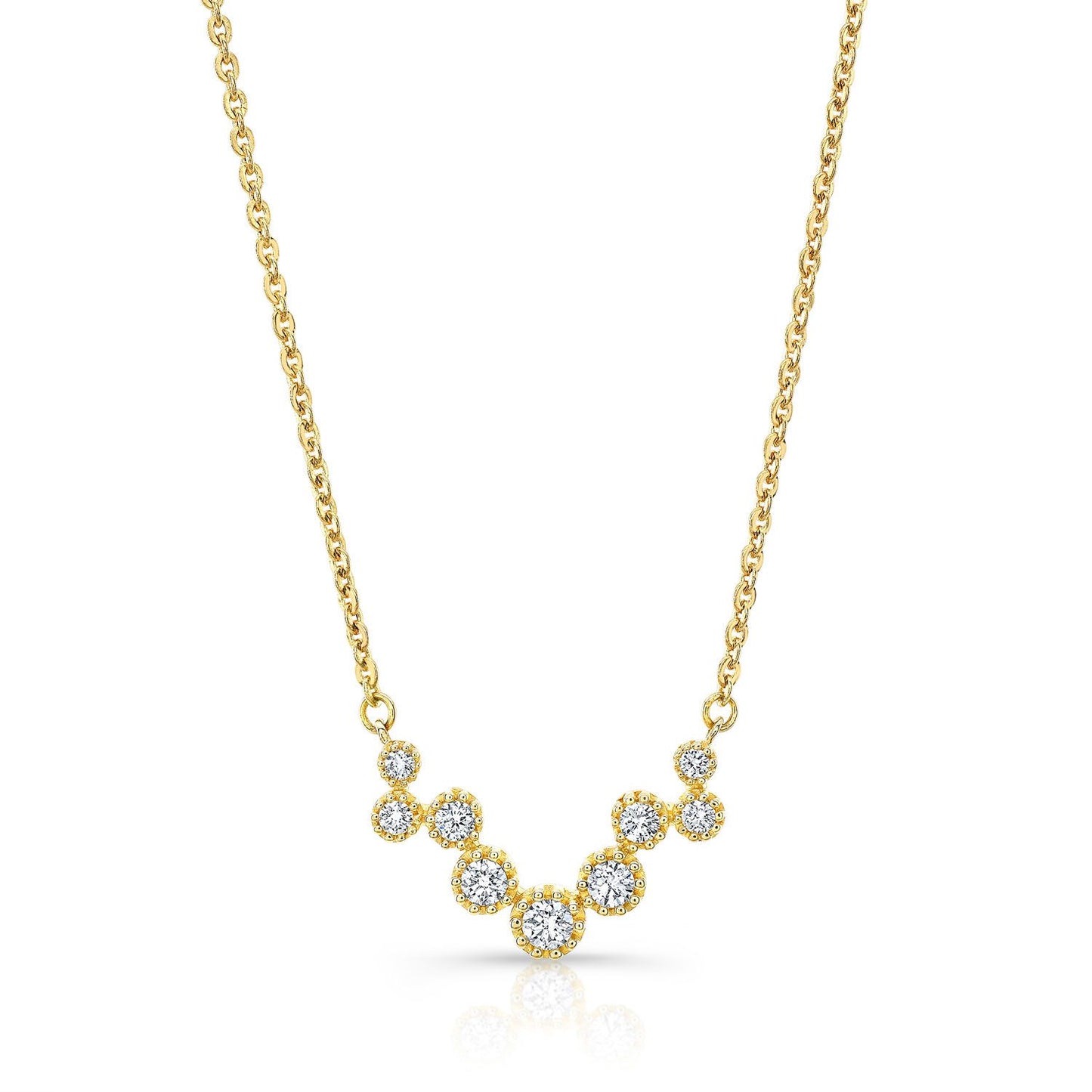 Diamond Prong Set Floating Circles Necklace In 14k Yellow Gold