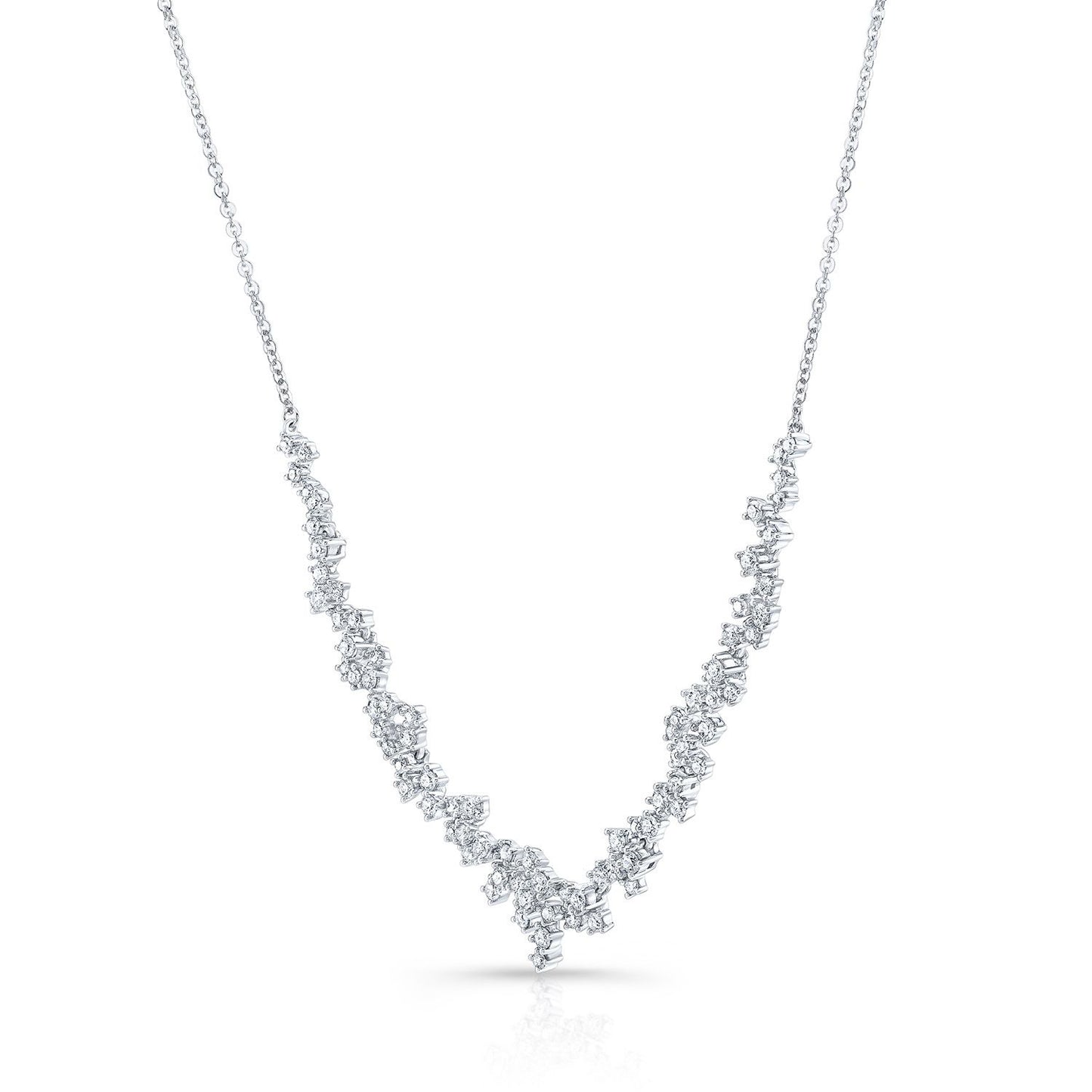 Diamond Prong-set Constellation Necklace In 14k White Gold, 16-18inch Adj Chain