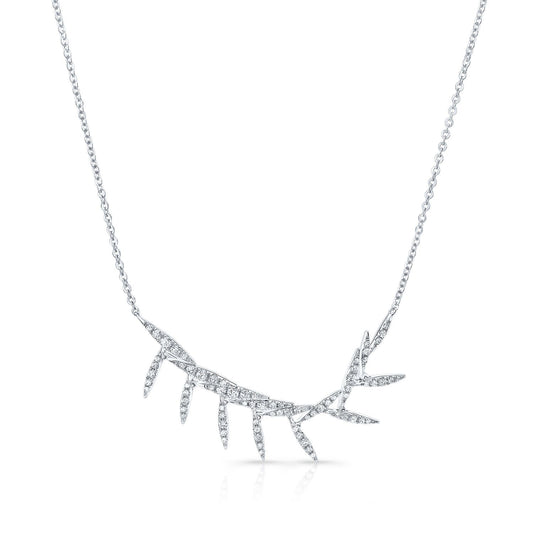 Diamond Pave Floating Laurel Leaves Necklace In 14k White Gold (16-18 Adj Chn)