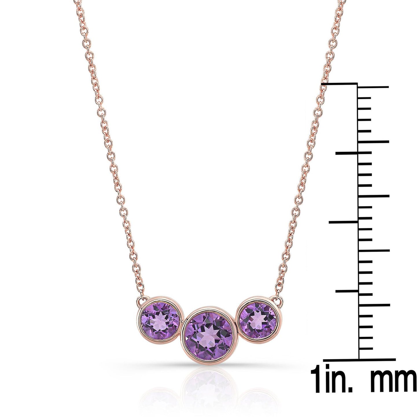 Amethyst Trio Circle Bezel Necklace In 14k Rose Gold