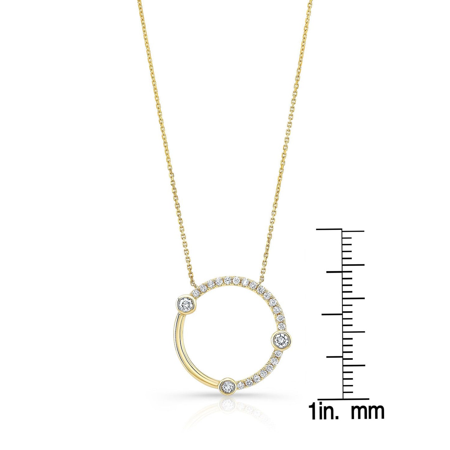 Diamond Circle Necklace With Bezel And High Polish Accent In 14k Yellow Gold