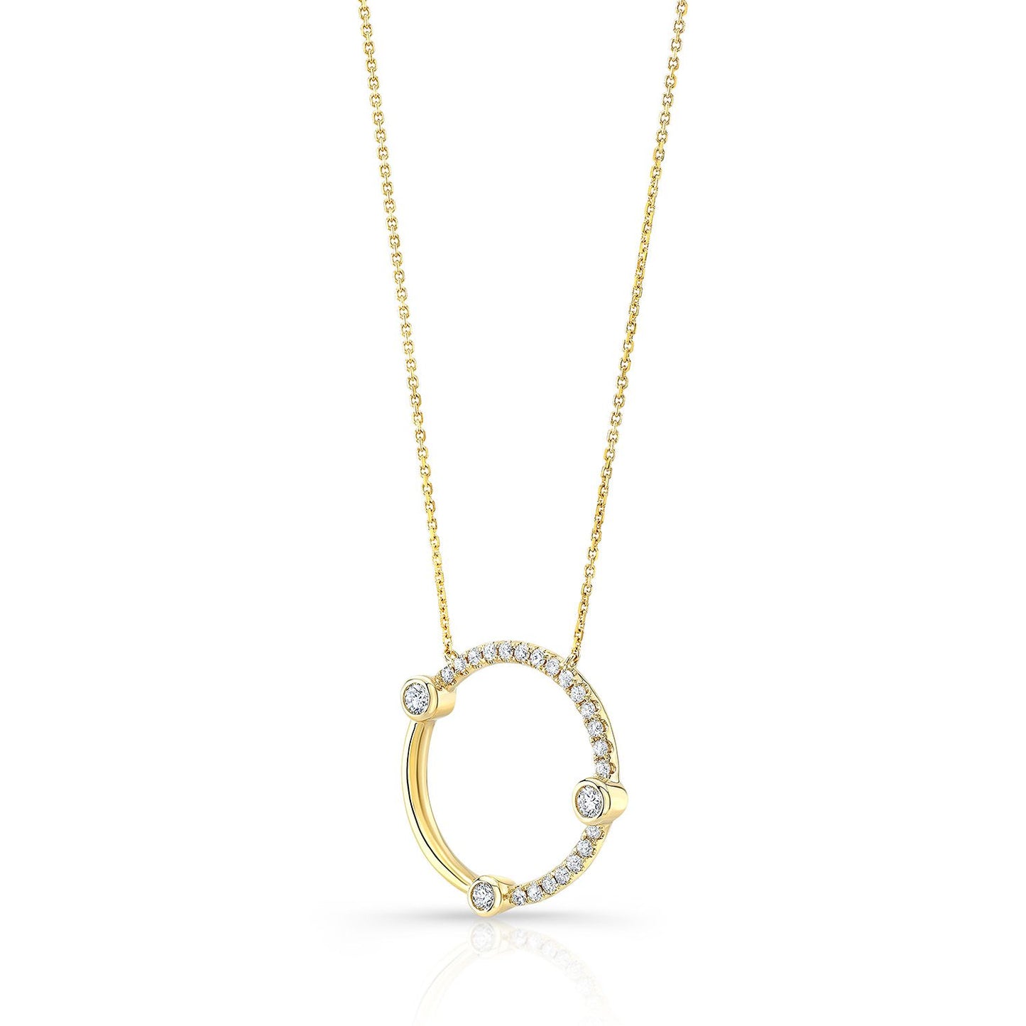 Diamond Circle Necklace With Bezel And High Polish Accent In 14k Yellow Gold