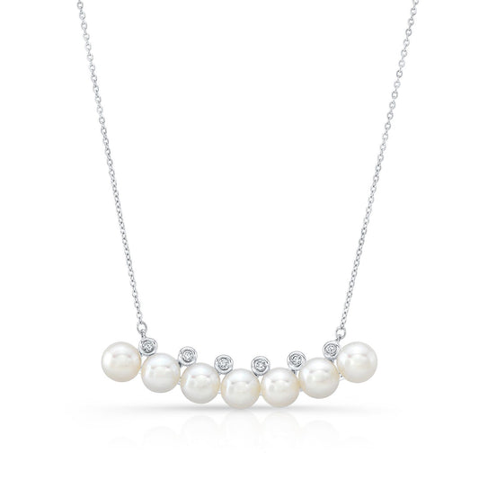 Freshwater Pearl Bar Necklace In 14k White Gold, 16-18 Inch Chain