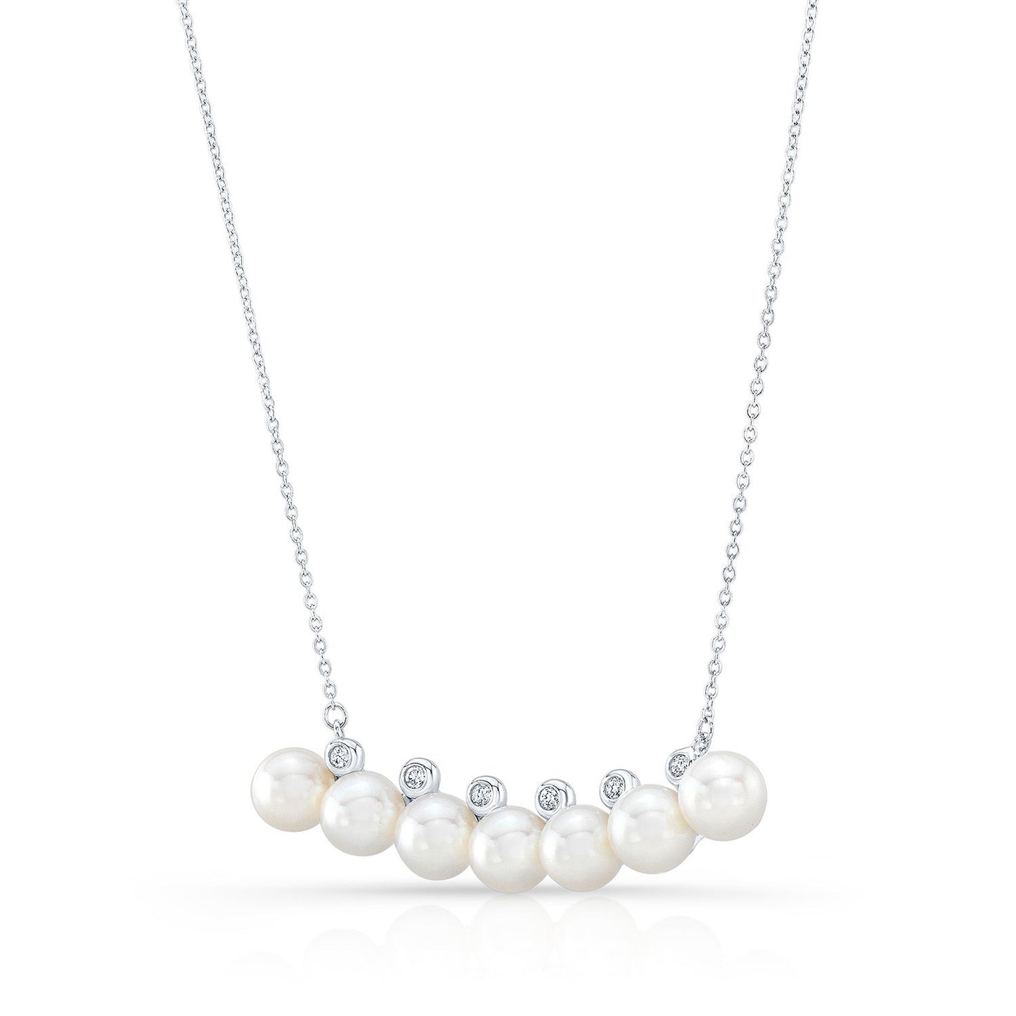 Freshwater Pearl Bar Necklace In 14k White Gold, 16-18 Inch Chain
