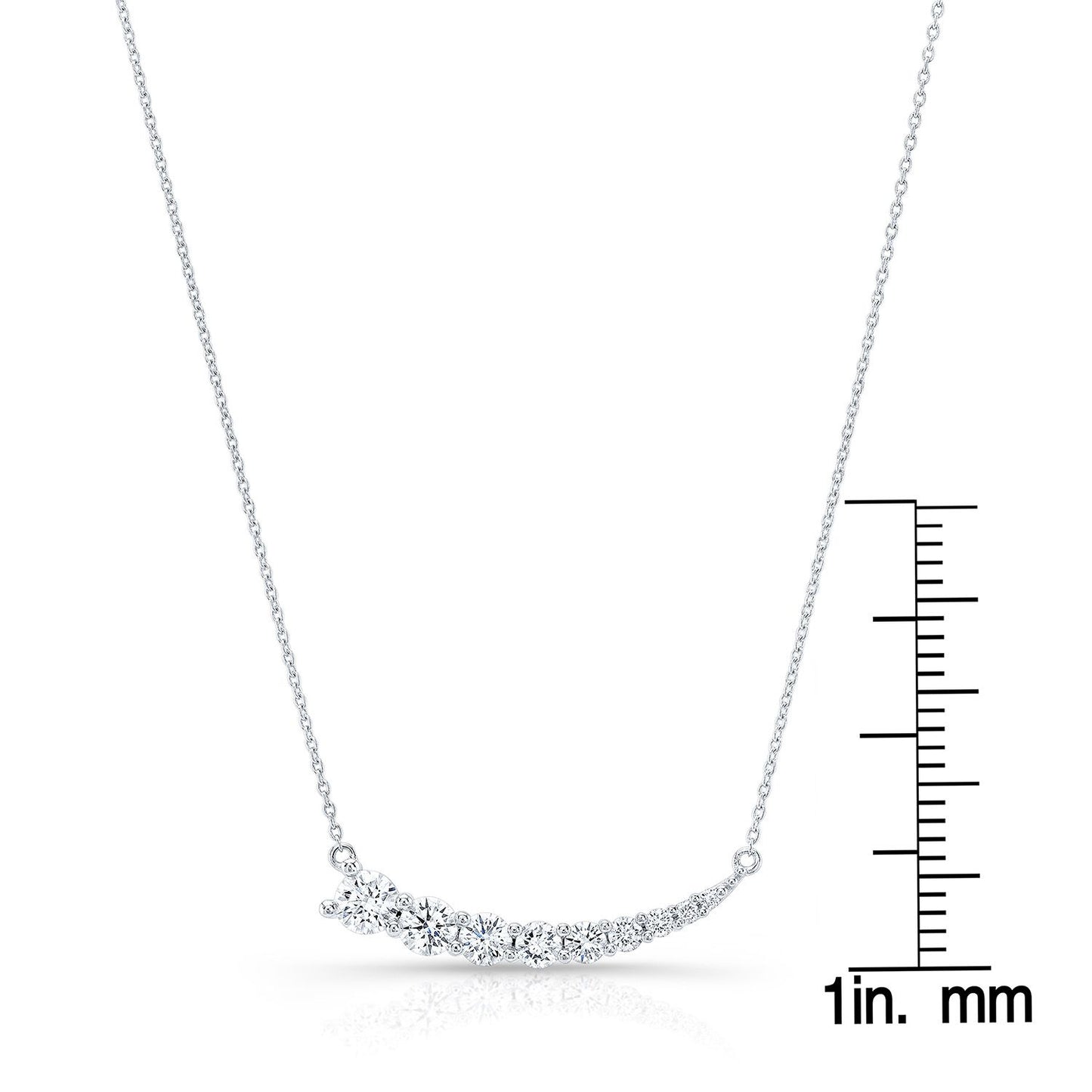 Diamond Round Graduated Prong-set Comet Necklace In 14k White Gold