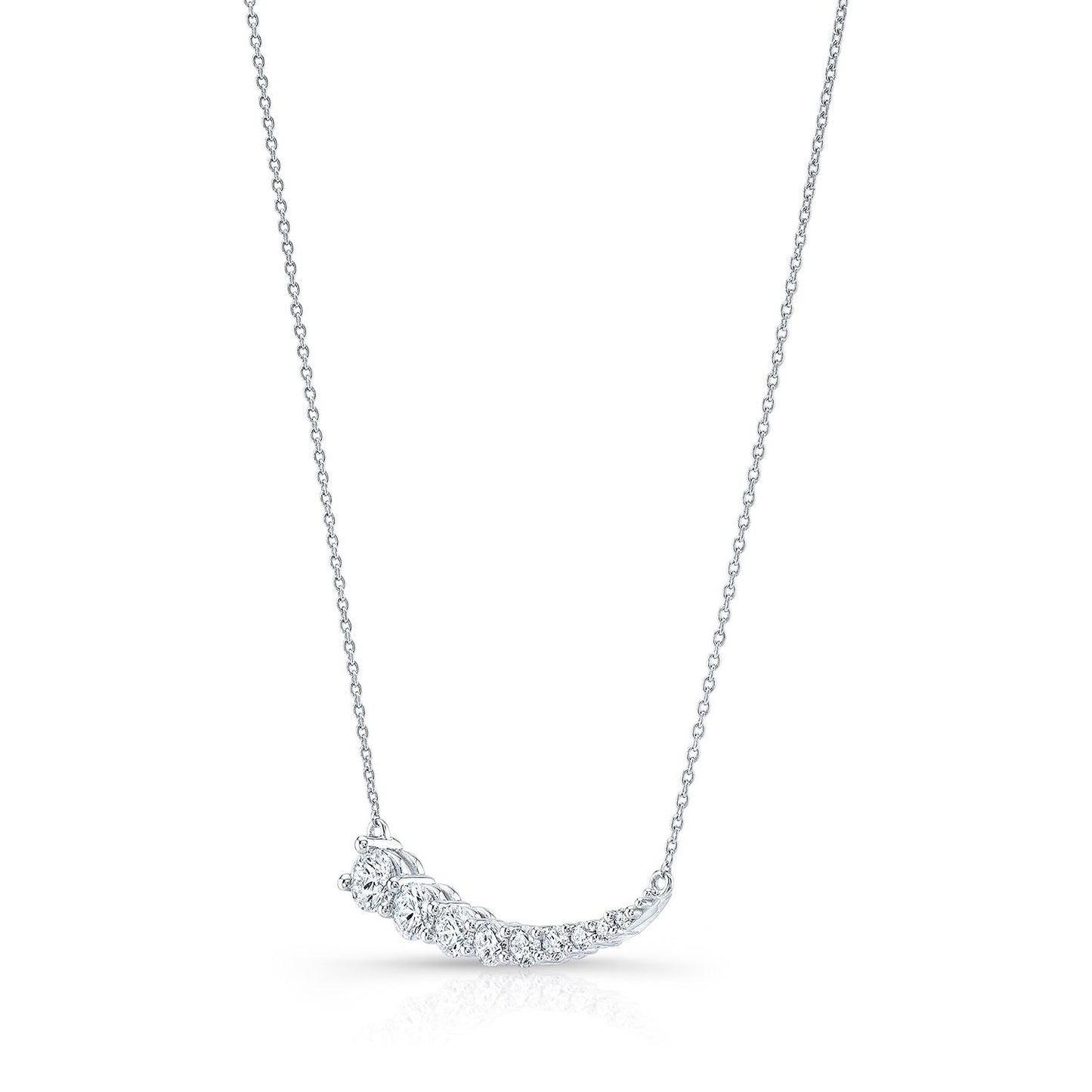 Diamond Round Graduated Prong-set Comet Necklace In 14k White Gold