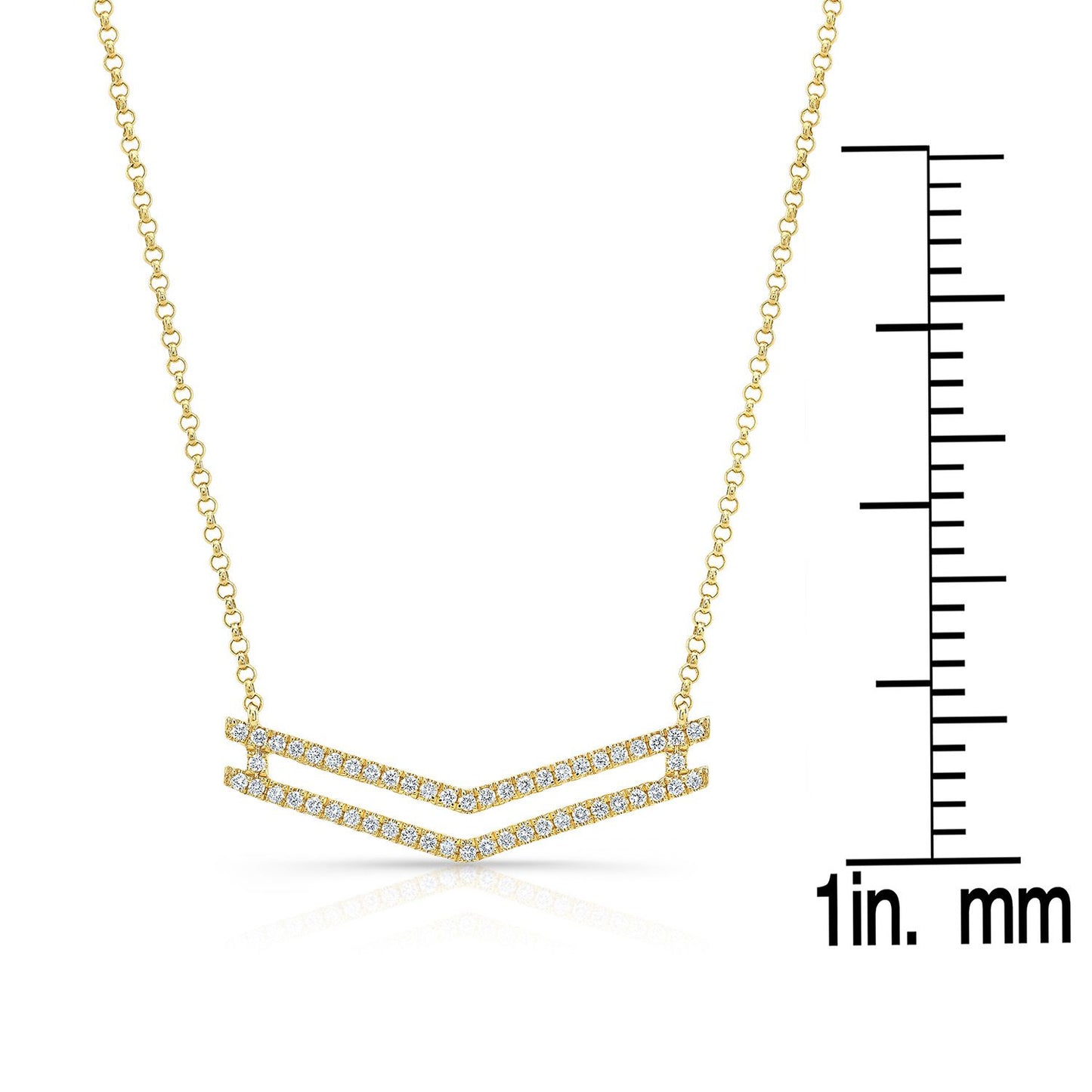 Diamond Micro-prong Set Double Chevron Necklace In 14k Yellow Gold, 18 Inch
