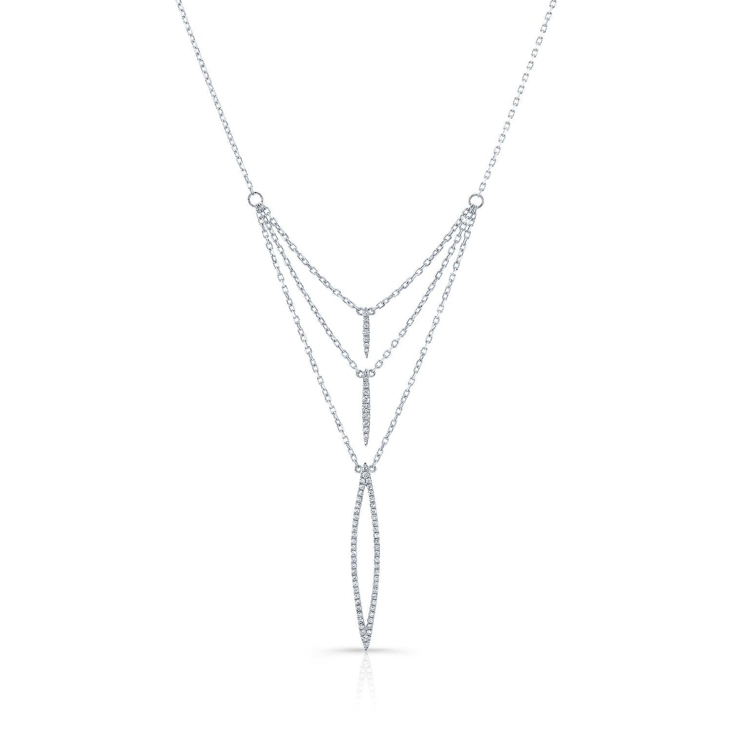 Diamond Pave Trio Icicles Layered Necklace In 14k White Gold (16-18 In Adj Chn)