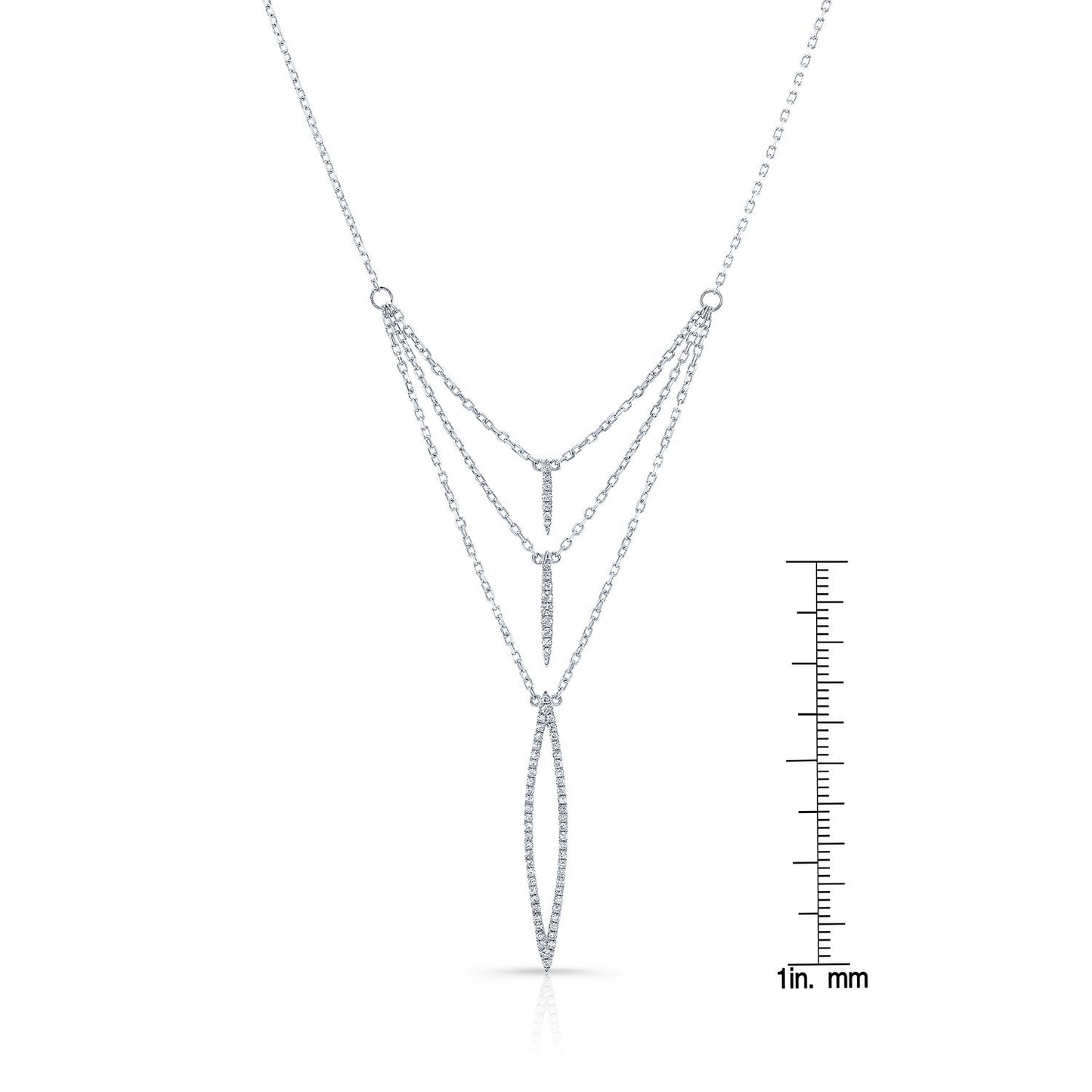Diamond Pave Trio Icicles Layered Necklace In 14k White Gold (16-18 In Adj Chn)