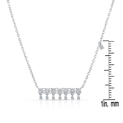 Diamond Princess Cut And Round Fringe Bar Necklace In 14k White Gold, 16-18 Inch Adj Chain