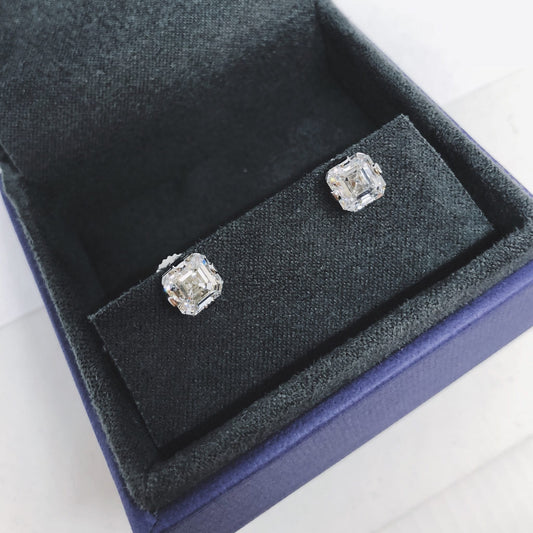 Floating Asscher Cut Diamond Stud Earrings In Platinum 3ctw (6.3mmea), G Color, Vs1 Clarity