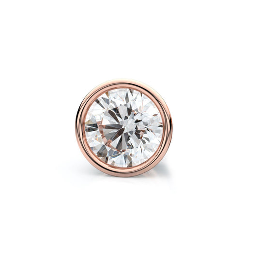 14k Rose Gold Bezel Round Diamond Single Stud Earring 0.50ctw (5.2mm Ea), J-k Color, Si Clarity