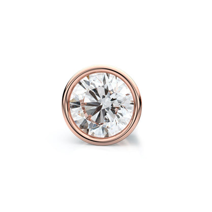 14k Rose Gold Bezel Round Diamond Single Stud Earring 0.25ctw (4.1mm Ea), J-k Color, Si Clarity