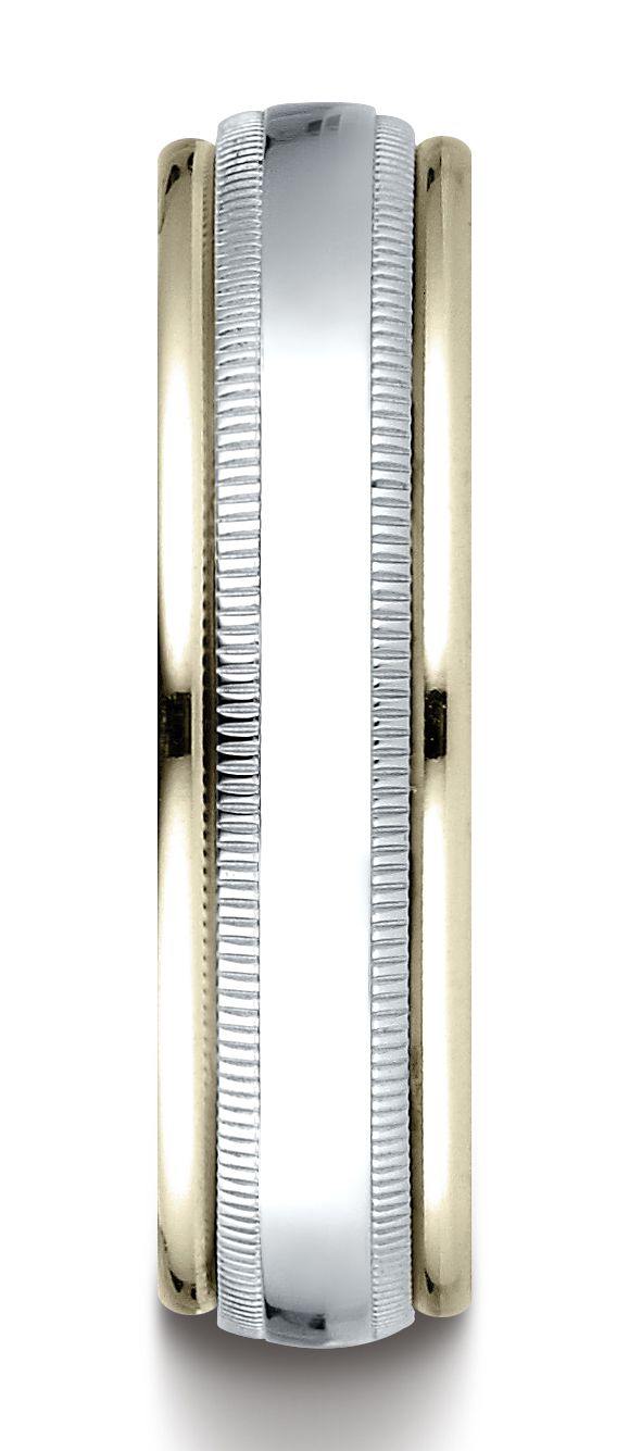 14k Two-toned 6mm Comfort-fit High Polished Carved Design Band With Milgrain