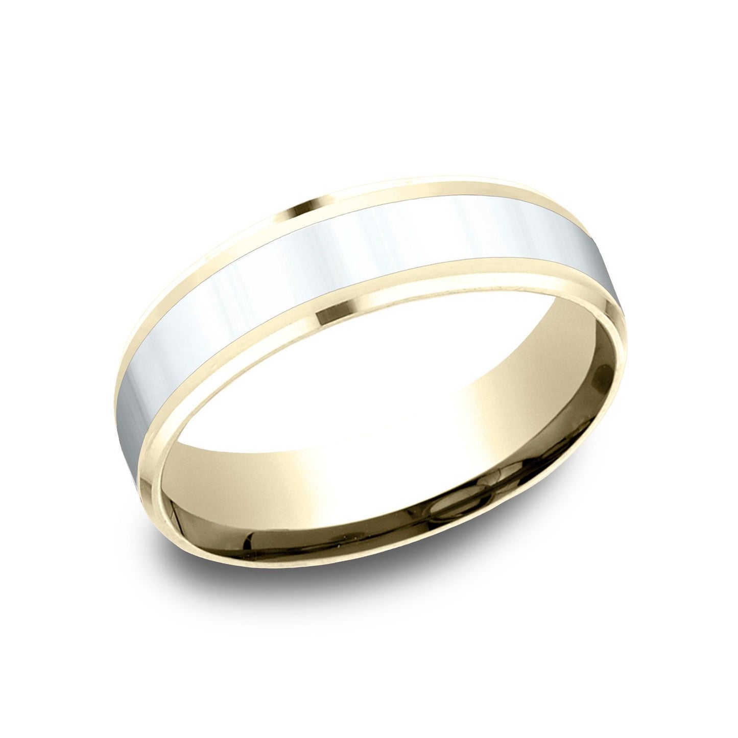 14k Two Tone 6mm Comfort Fit Drop Bevel Design Band